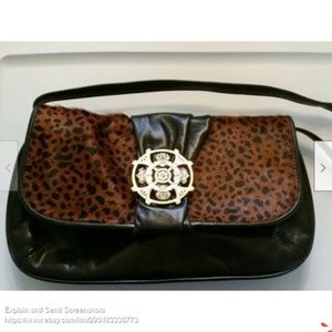 Kate Landry Purse Leopard Print Calfskin Medallion